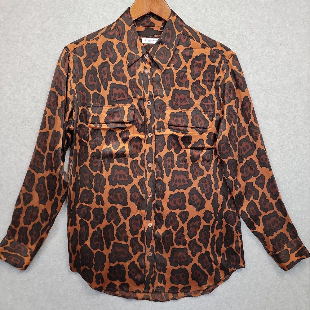 Equipment Femme Silk Button-Up Shirt Blouse Women's Sz Small Animal Print Brown